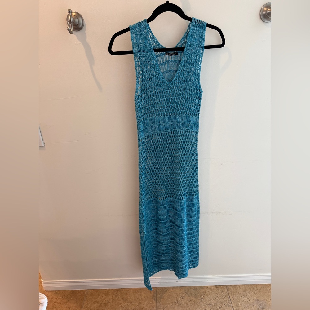 Women's Teal Crochet Swim Coverup Dress